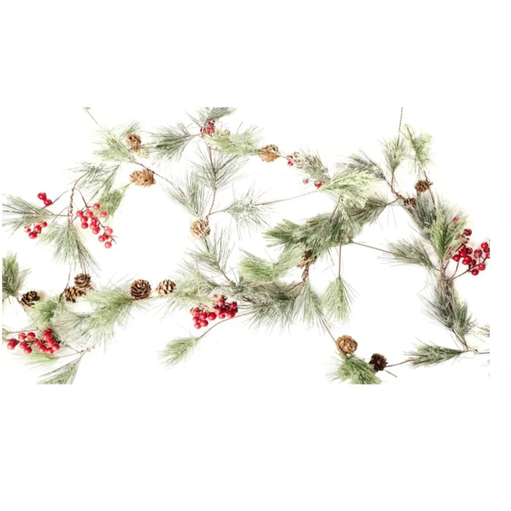 Set of 3 CraftMore Christmas Smokey Pine and Red Berry Garland 6 Feet Strands